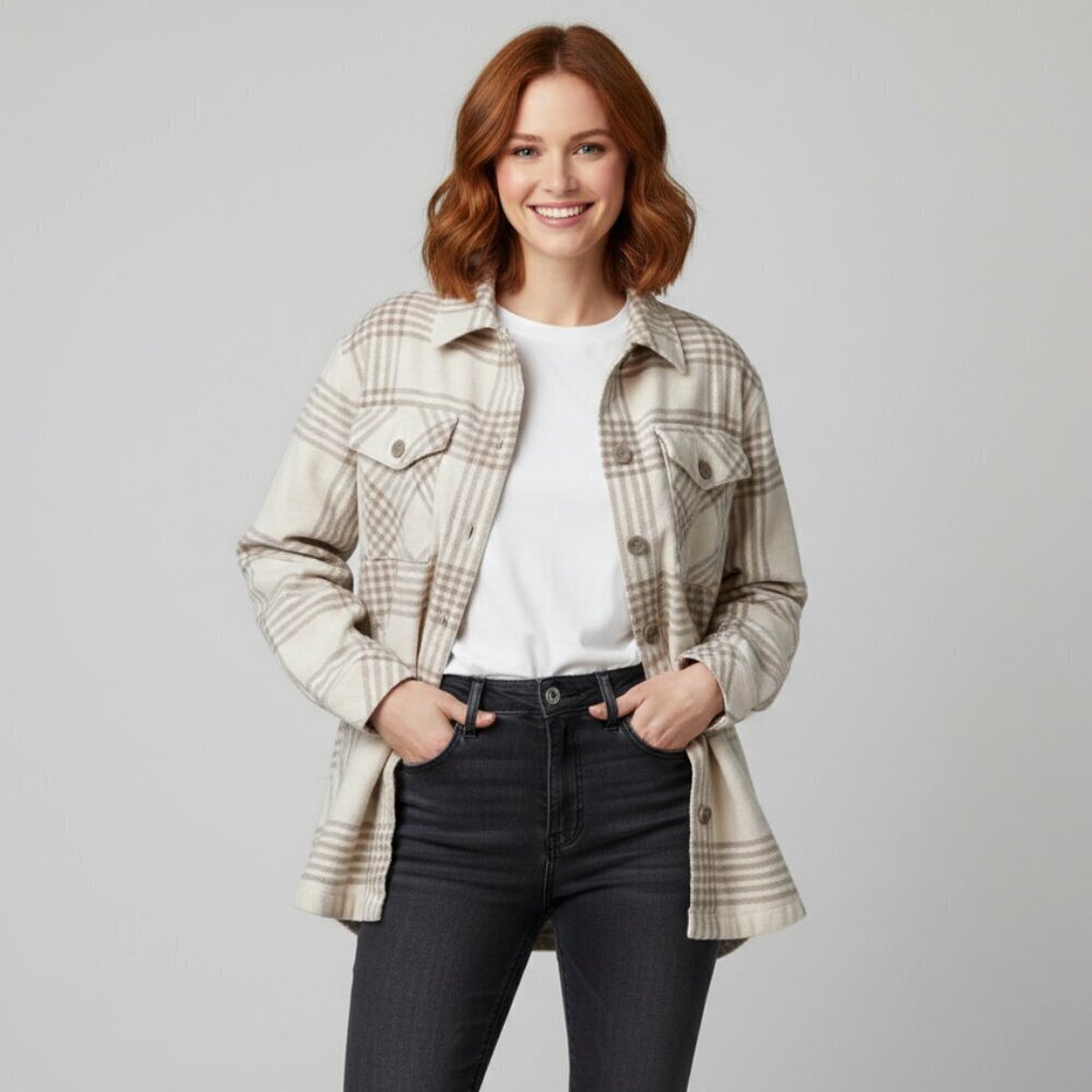 The B.C. Clothing Co Cream Plaid Shacket | Small